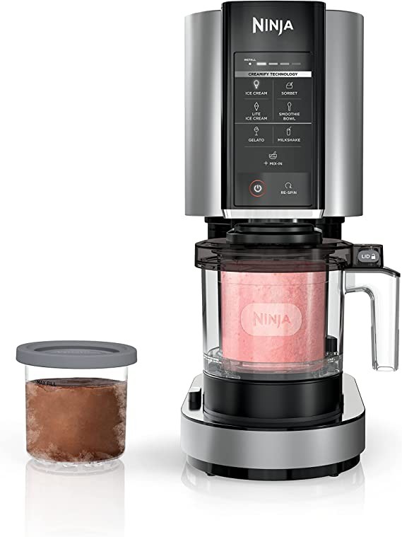 Ninja NC301 Creamy Ice Cream Maker for Ice Cream, Mixes, Shakes, Sorbet, Smoothie Bowls and More, 7 One-Touch Programs, with (2) Pint Containers and Lids, Compact, Kid Friendly, Silver