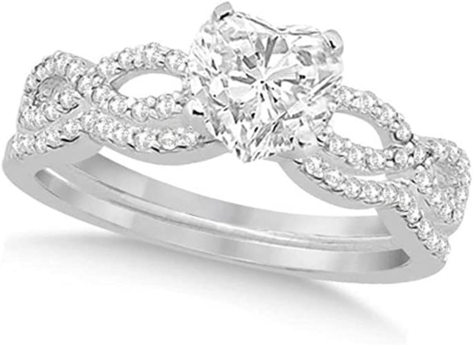 Women's Twisted Infinity Heart Diamond Bridal Set 14k White Gold (2.13ct)