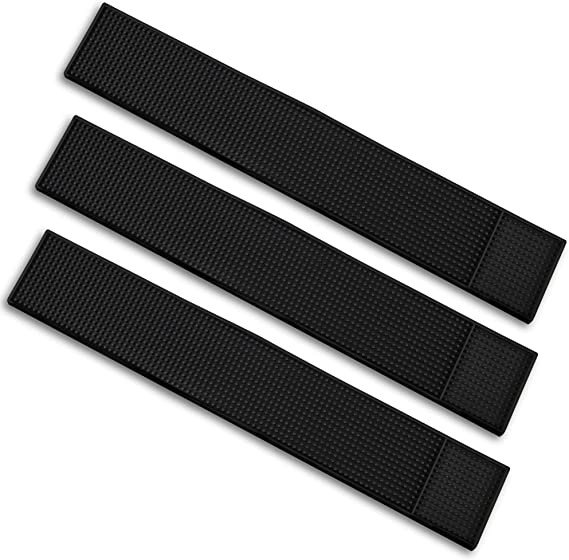 60.96" x 10.16" Rubber Strip Top Spill Mat | Professional Bartender's Essential Non-Slip Drink Cocktail Mixing Serving Mat for Industrial and Home Kitchen Counters (Black, 3)