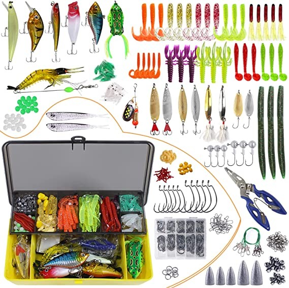 Fishing bait tackle includes animated bait/crank bait/spinners/plastic worm/jig/face water bait/hook/tackle box and fishing bait kit,321 fishing bait tackle
