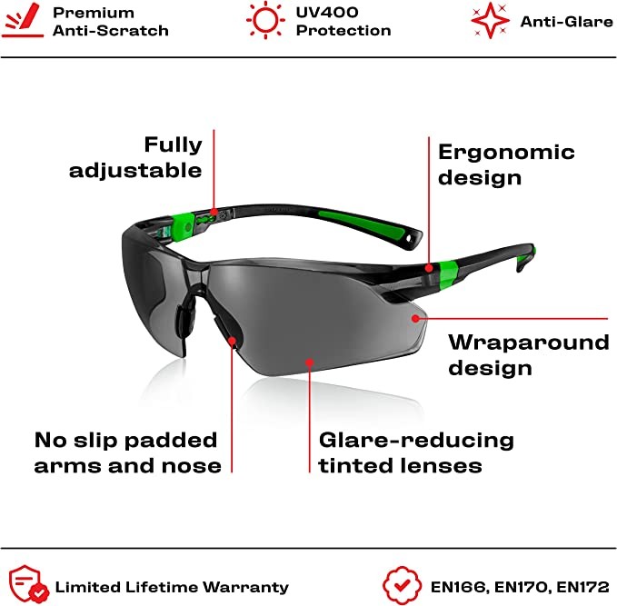 Work and motion nocry * solar belts * protection against blowing of wrapped lenses and anti-slip handle, uv 400. Adjustable, black and * frame