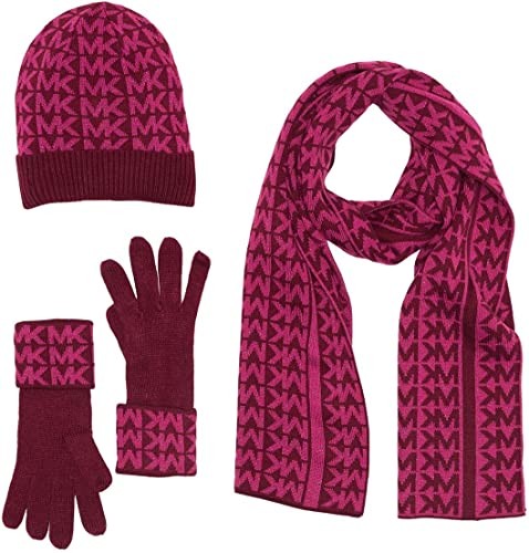 Michael Kors MK Sparkle Monogramed Knit 3-Piece Set One Size Burgundy