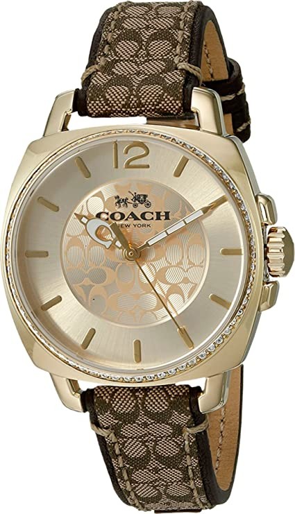 Coach Women's 14502509 Boyfriend Classic Fabric Leather Gold Glitter Watch
