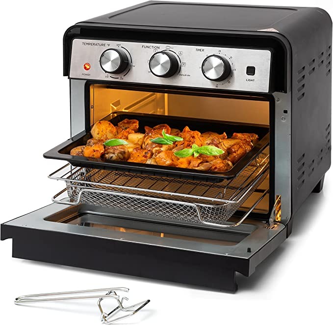 Air Fryer Oven, 6-in-1 Toaster Oven 23 Quart, Airfryer Toaster Oven For Roast, Bake, Broil, Stainless Steel Accessories Included, Convection Oven Countertop (Black) By Moss & Stone.