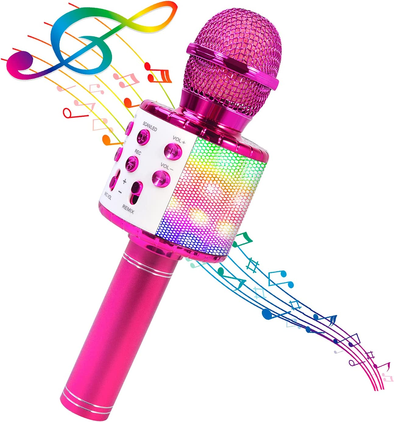 Wireless karaoke microphone bluefire 4 in 1 with led lighting, portable children's microphone, great gift toy for children, girls, boys and adults (purple)
