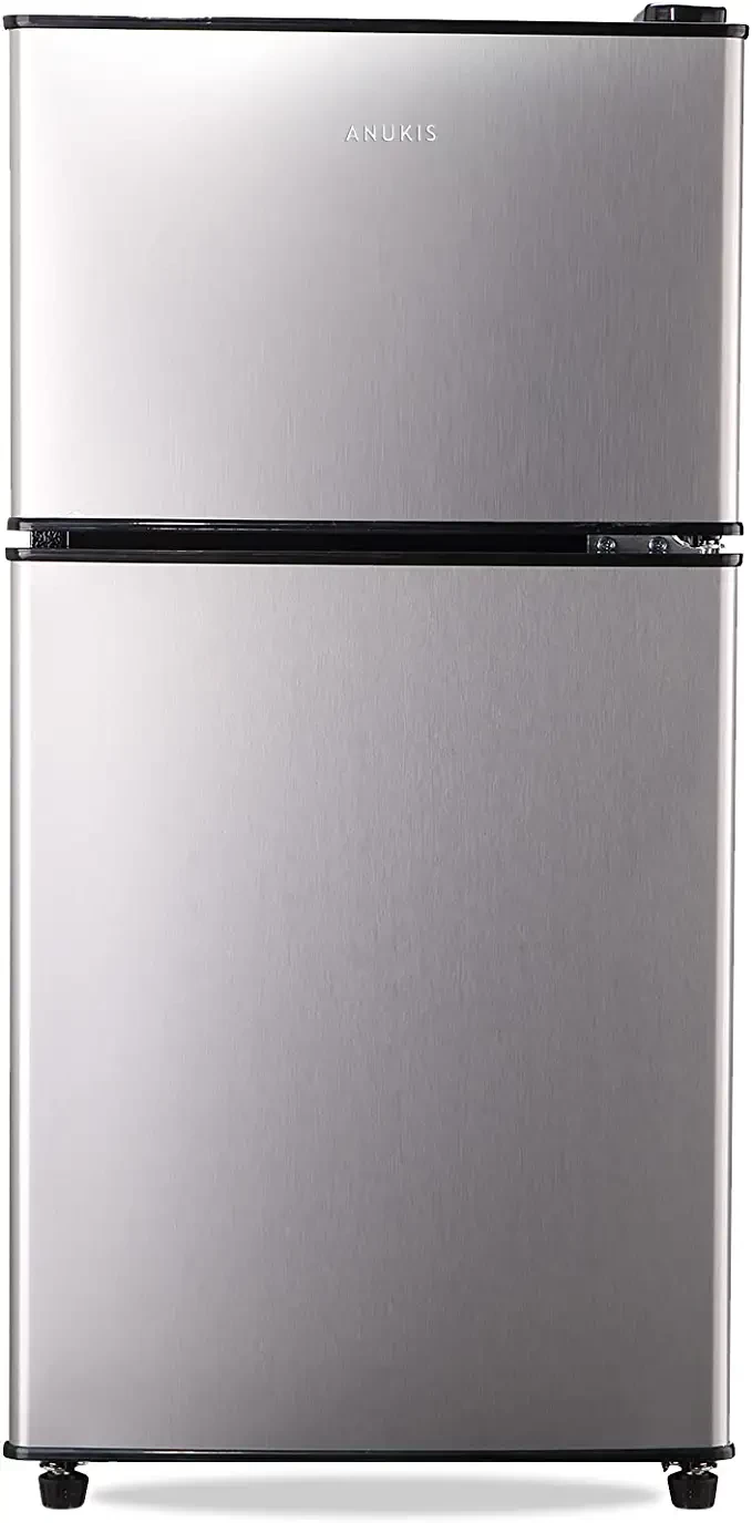 Compact refrigerator anukis 3.5 cubic feet 2-door mini fridge with freezer suitable for apartment, hostel, office, house, basement, garage, silver