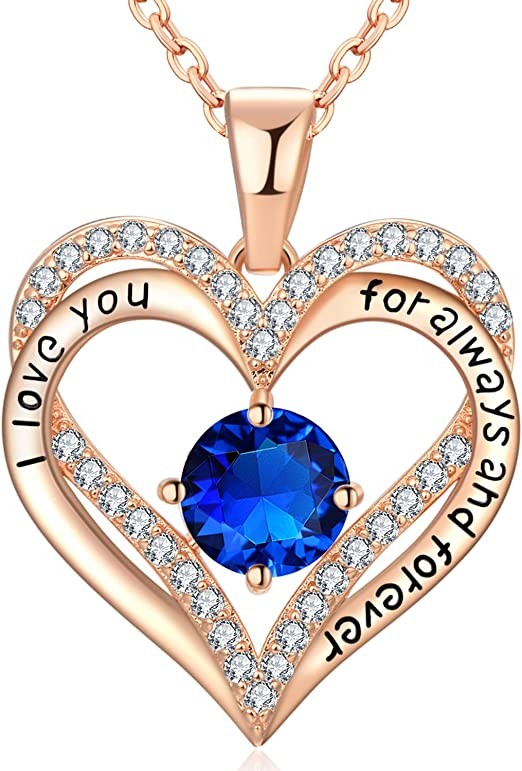 18K Rose Gold Necklaces for Women, 925 Sterling Silver Gifts for Mothers Day, Jewelry for Wife Mom Her Girlfriend, Birthstone Diamond Necklace for Birthday Anniversary, Heart Pendant Jewelry