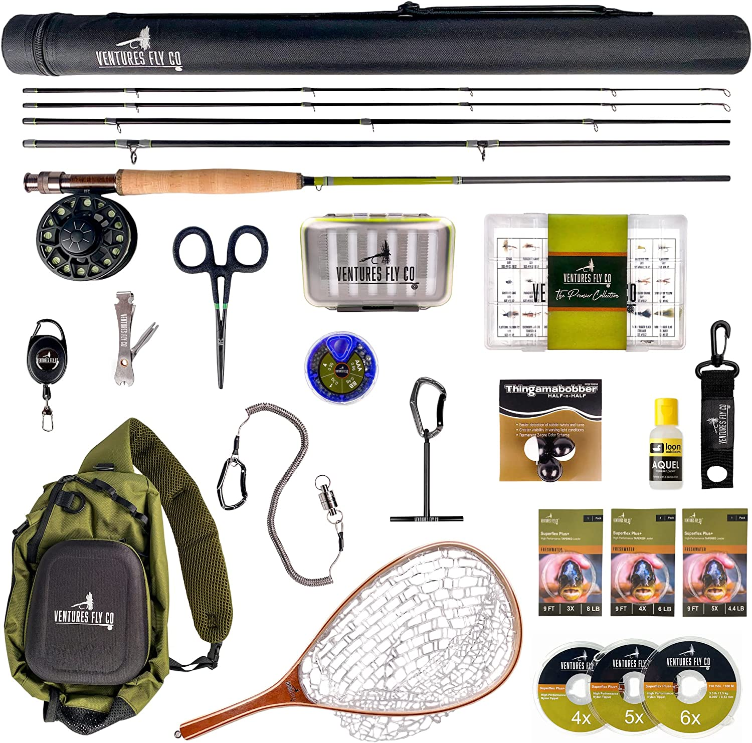 Ventures Fly Co. | Starter Pack | 23 Fly Fishing Accessories Complete Gear Set | Perfect Starter Kit | Includes Rod, Reel, Line, Fly Fishing, Lead, Prong, Fork, Pliers, Float Net