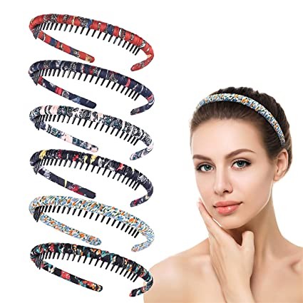 Women's Bohemian Headband/Girl Tooth Comb Accessories Non-Slip Hairband Resin Headband (6-Piece) Suitable for Women and Girls