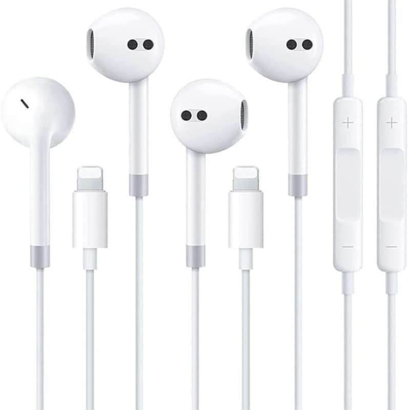 2 pack - apple earbuds with lightning connector (built-in microphone and volume controller) [apple mfi certification] headphones compatible with iphone 13/12/ se /11/ xr/xs/x /7/7 plus / 8/8plus suppo
