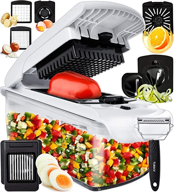 Fullstar 9-in-1 Deluxe Vegetable Chopper Kitchen Gifts | Onion Chopper & Chopper | Peeler, Spiralizer, Zoodle Machine, Lemon Squeezer, Egg Slicer & Separator - The Ultimate Kitchen Gadget