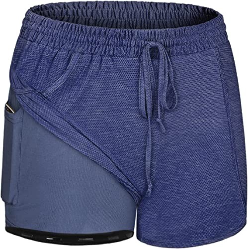Blevonh women's yoga running shorts 2-in-1 fitness exercise shorts with pocket S-3XL