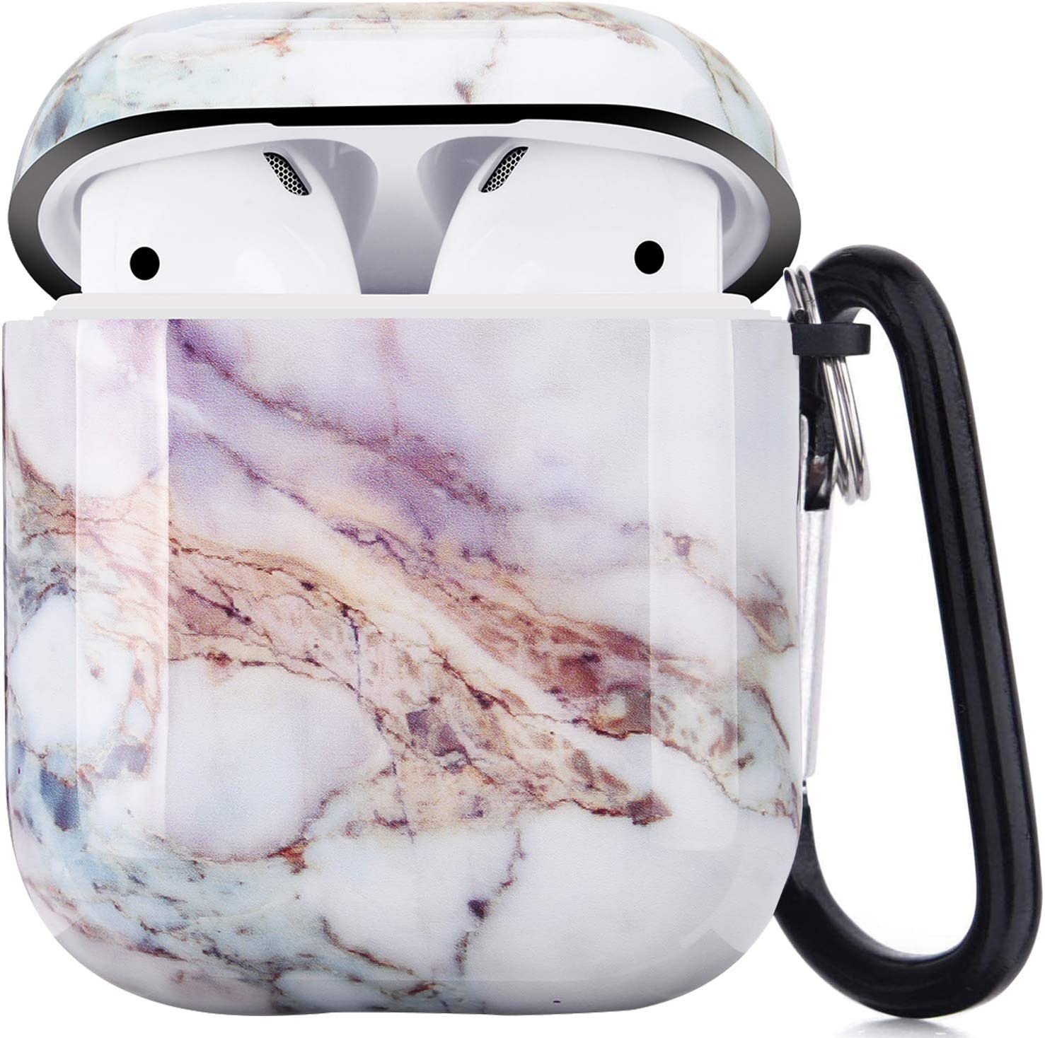         Airpods Case - LitoDream Cute Marble Apple Airpods Accessories Protective Hard Case Cover Portable &amp; Shockproof Women Girls Men with Keychain for Airpods 2/1 Charging Case (Lavender)      