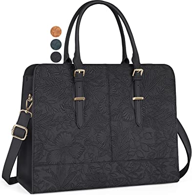 Laptop Bag for Women 15.6 inch Laptop Tote Bag Waterproof Leather Work Bag Large Capacity Computer Tote Bag Professional Office Business Briefcase Lightweight Travel Handbag Shoulder Bag, Black