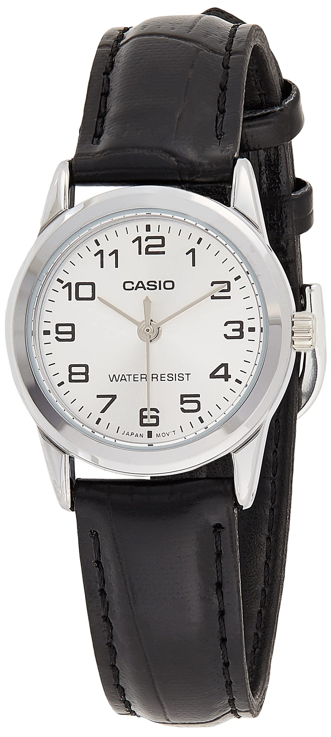 Women's LTPV001L-7B Black Leather Quartz Watch