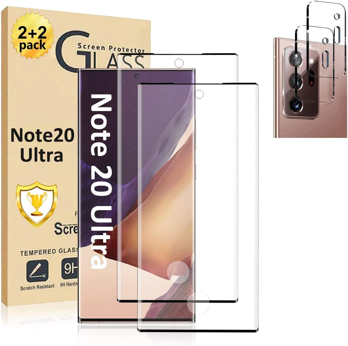         Galaxy Note 20 Ultra Screen Protector 【2+2 Pack】With Camera Lens Protector, Compatible Fingerprint, Easy Installation [ 3D Glass ]9H Hardness Tempered Glass Screen Protector for Samsung Galaxy