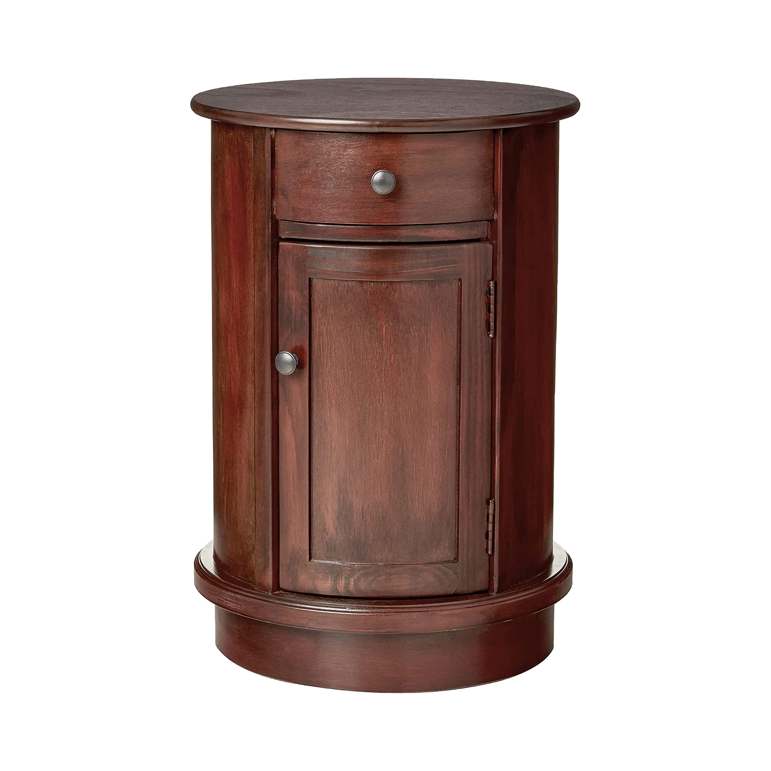 Decor Therapy Keaton Traditional Round Side Storage End Table, 26" x 17.75", Vintage Cherry