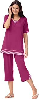 Women's Plus Size Striped Inset & Capri Set Pants