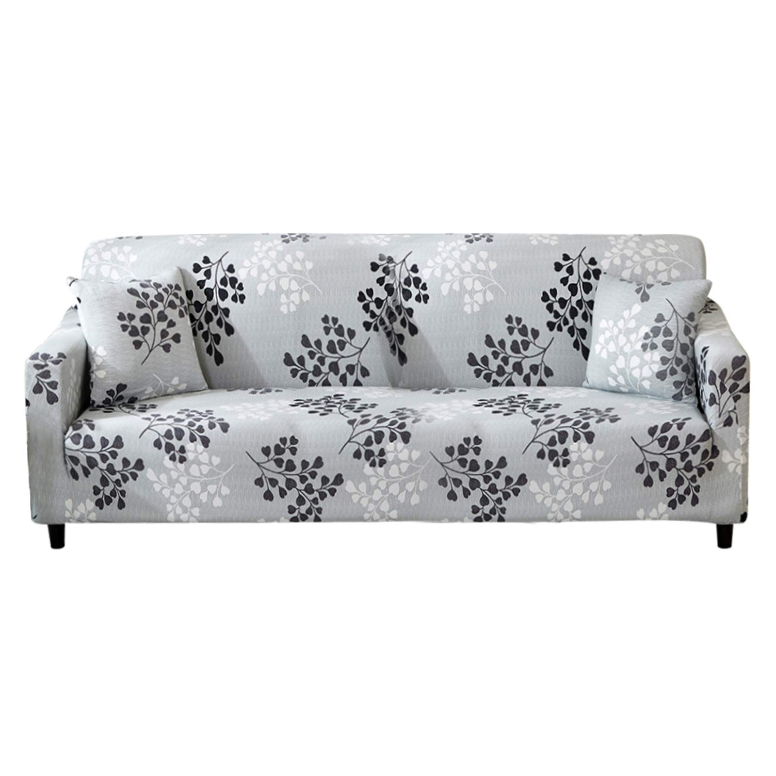 Donzake Printed Sofa Cover 3 Seat Stretch Couch Cover Sofa Slipcovers for 3 Cushion Couch with 2 Free Pillow Case ( Silver Leaves)