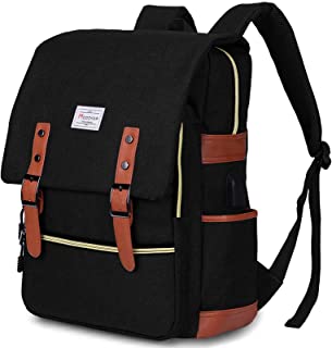 Vintage Laptop Backpack for Women Men,School College Backpack with USB Charging Port Fashion Backpack Fits 15.6Inch Notebook, Black
