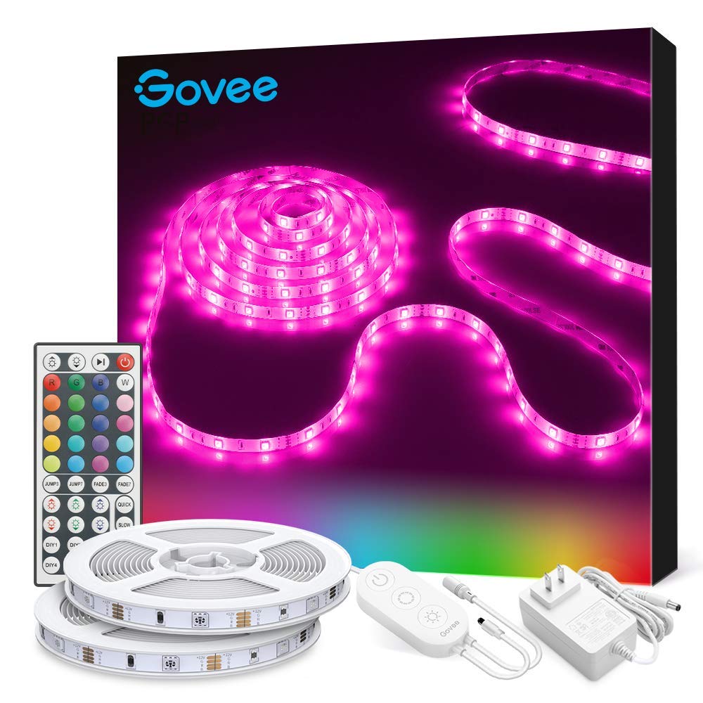 Govee LED Strip Lights, 32.8ft RGB LED Light Strip with Remote Control, 20 Colors and DIY Mode Color Changing Light, Easy Installation LED Lights for Bedroom, Ceiling, Kitchen, 2 Rolls of 16.4ft