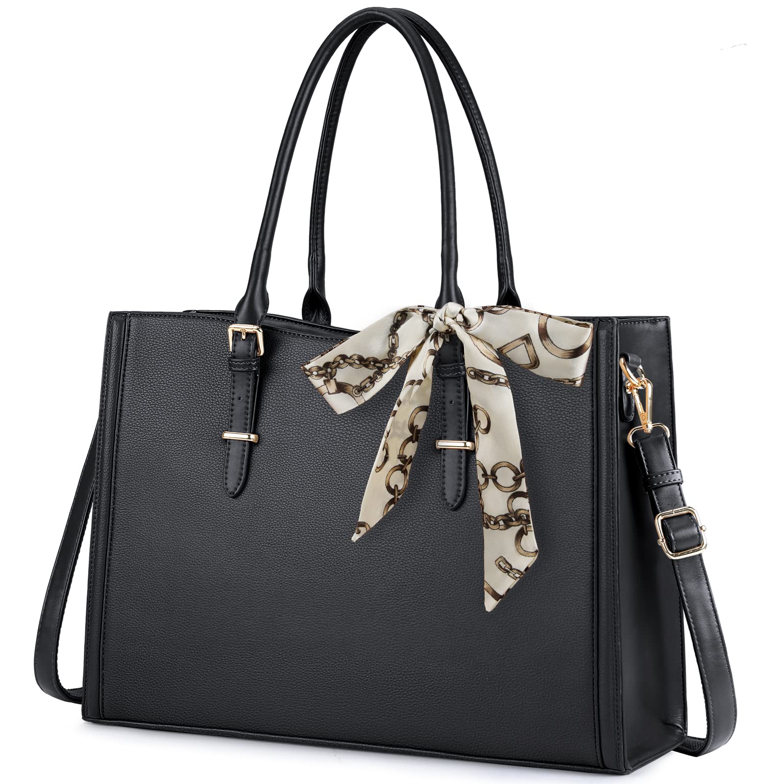 Laptop Bag for Women 15.6 inch Waterproof Laptop Tote Work Bag Leather Computer Tote Briefcase Bag Office Professional Large Capacity Handbag School Shoulder Bag Black