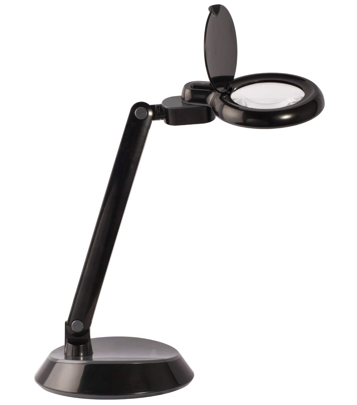 OttLite LED Space-Saving Magnifier Desk Lamp with Optical-Grade Magnification, Black