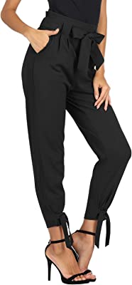 Womens Casual High Waist Pencil Pants with Bow-Knot Pockets for Work