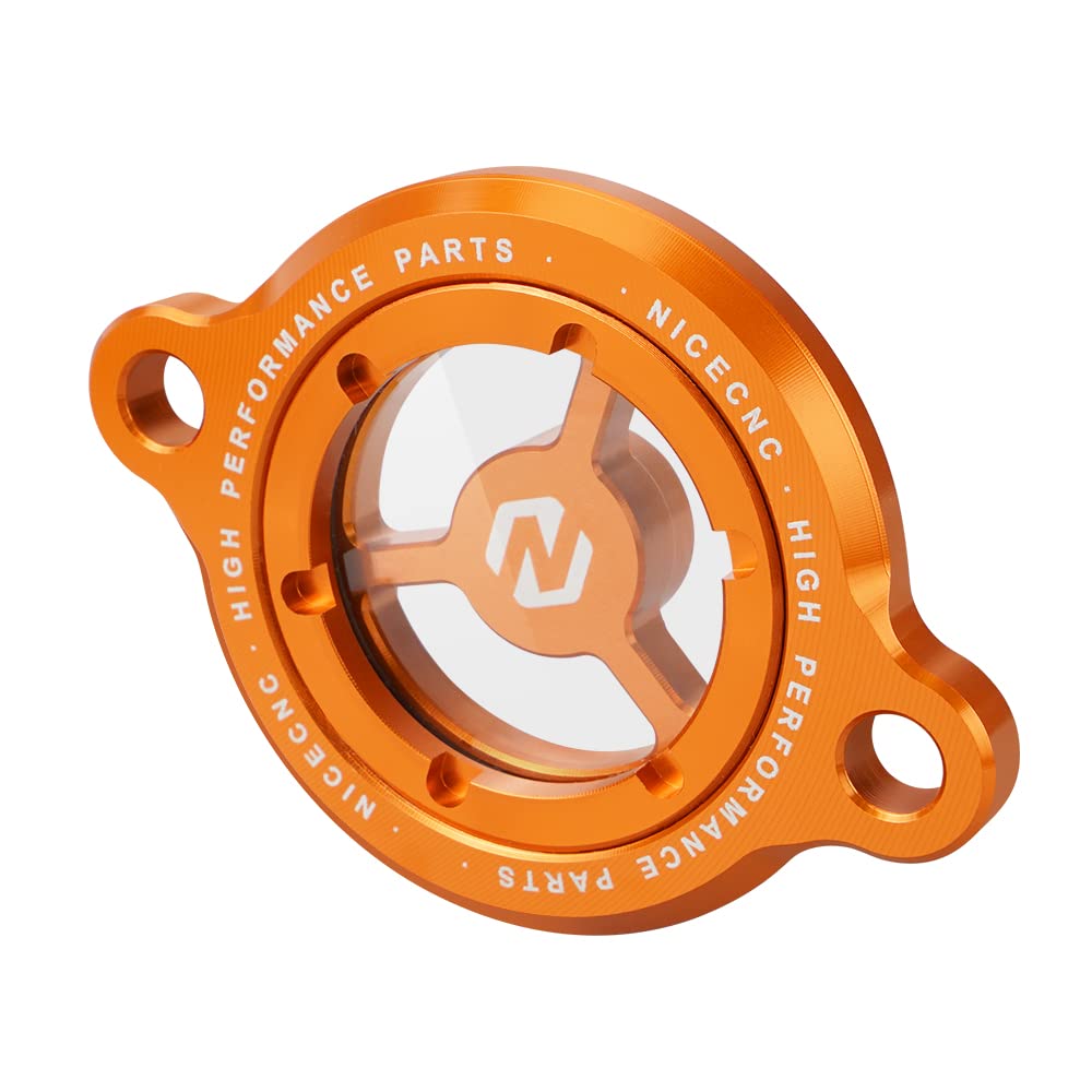 NICECNC Orange transparent Engine Oil Filter Cap Plug Cover Compatible with KTM DUKE 125/200/250/390 2016-2023,RC 125/200/390 2017-2023,390 Adventure 2020 2021 2022 2023,250 Adventure 2021-2023