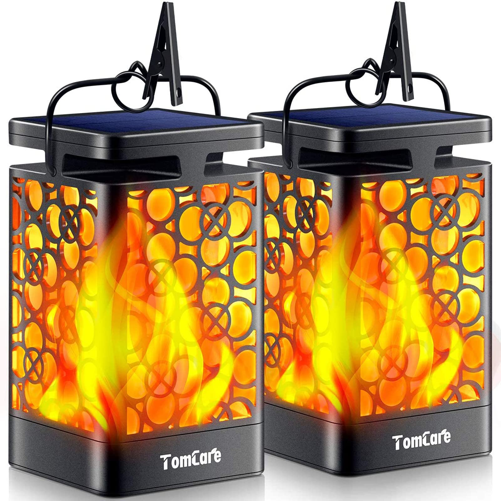 TomCare Solar Lights Upgraded Solar Lantern Flickering Flame Outdoor Hanging Lantern Decorative Lighting Solar Powered Waterproof LED Flame Umbrella Lights for Patio Garden Deck Yard Christmas, 2 Pack