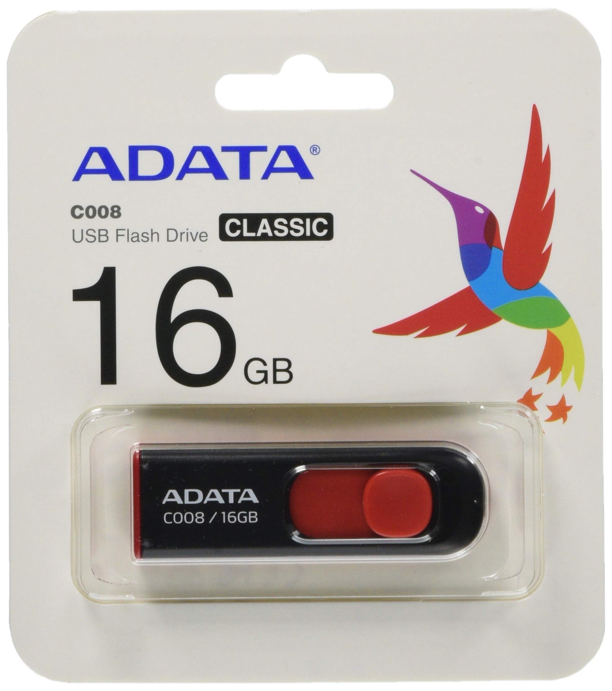 A-DATA TECHNOLOGY C008 16GB USB 2.0 Retractable Capless Flash Drive, Black/Red (AC008-16G-RKD)