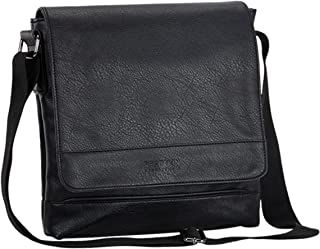 Reaction Grand Central Tablet Messenger Pebbled Vegan Leather Shoulder Case Crossbody Day Bag For School, Work, Travel, Black