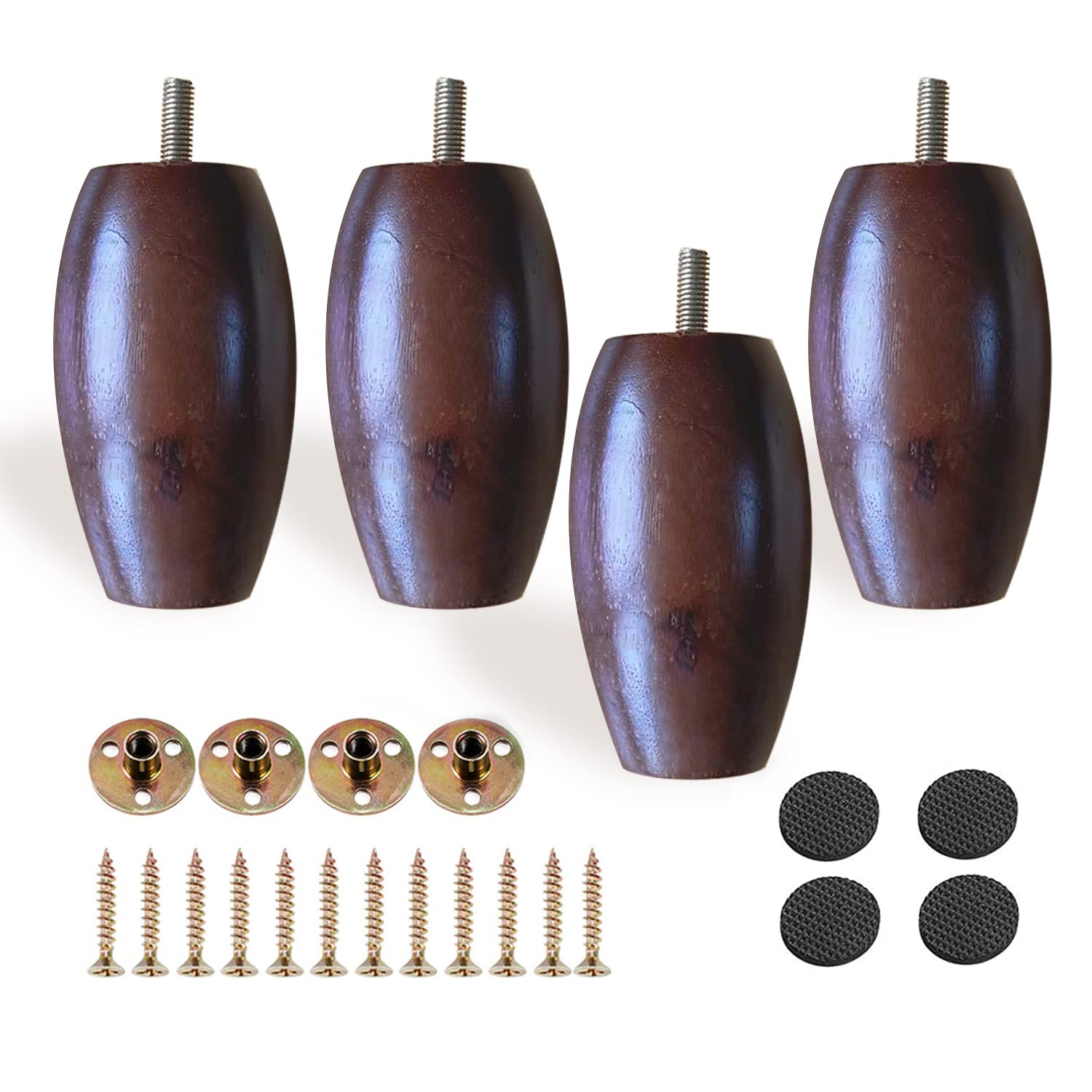 Oakazer Wood Furniture Legs 4 Inch,M8 Modern Couch Legs Replacement Feet for Sofa,Table,Dresser,Cabinet,Bed,Etc.Set of 4