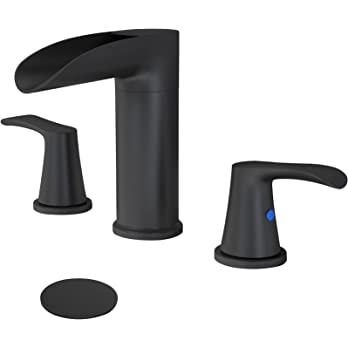          SINGSUO Bathroom Faucets for Sink 3 Hole, 8 Inch Waterfall Bathroom Faucet with 360 Degree Swivel Spout, 2 Handle Widespread Bathroom Faucet with Pop Up Drain, 3 Piece Matte Black Bathroom Fa