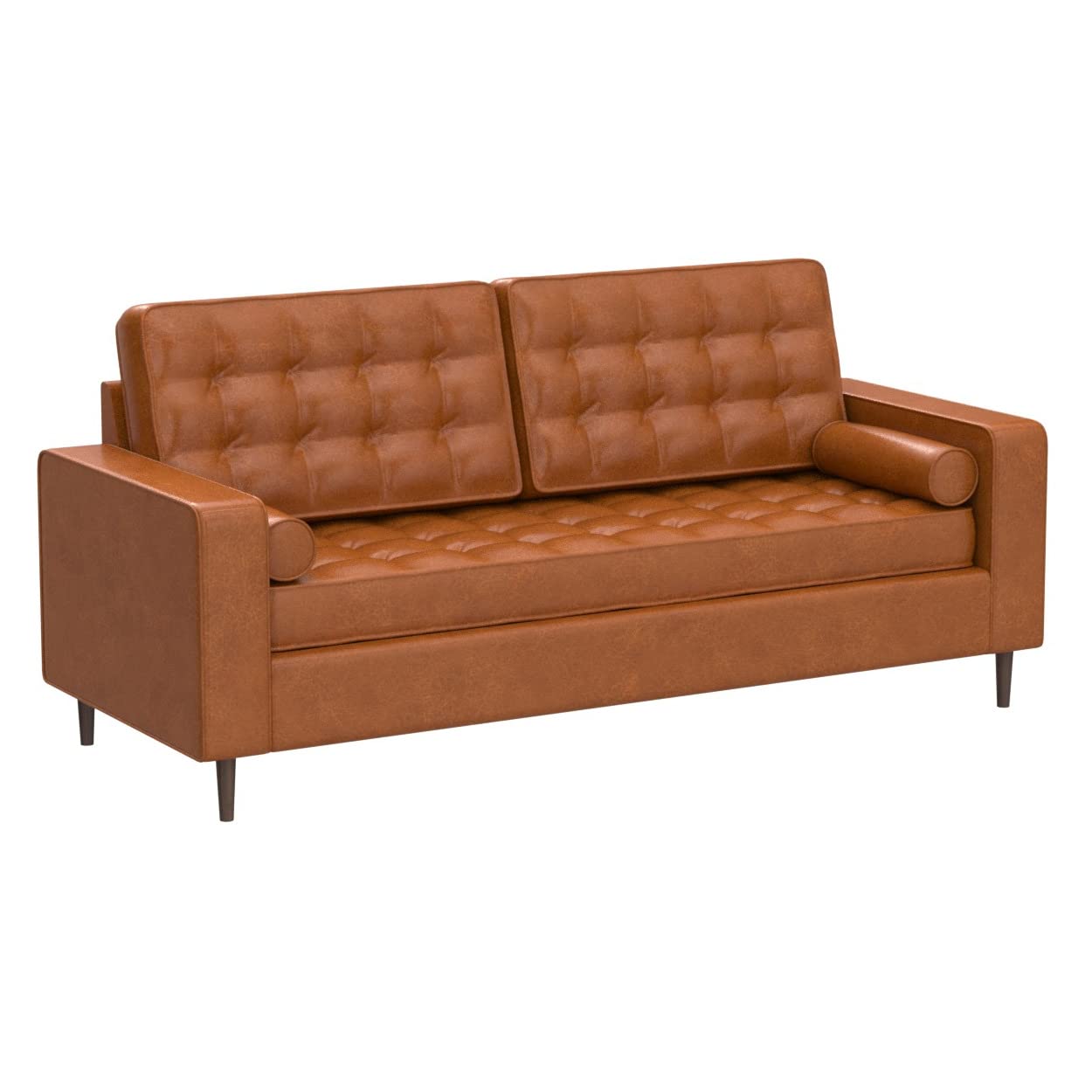 Edenbrook Lynnwood Upholstered Sofa - Couches for Living Room - Camel Faux Leather Couch - Small Couch - Living Room Furniture - Includes Bolster Pillows