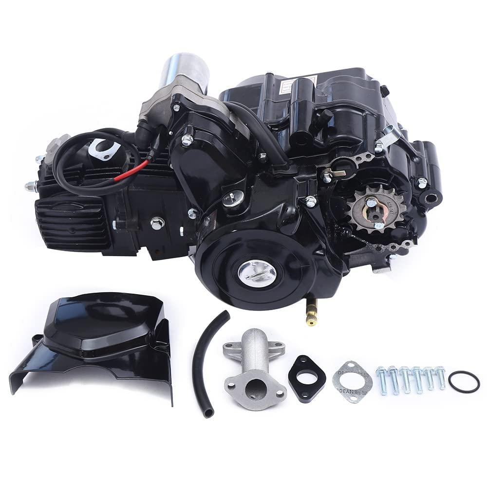 125CC ATV GO Kart Engine Motor Replacement Kit, 4-Stroke/Air Cooled Semi Auto Transmission W/Reverse Engine, Electric Start Engine Motor for Upgrading 50cc-110cc ATVs (US Stock)