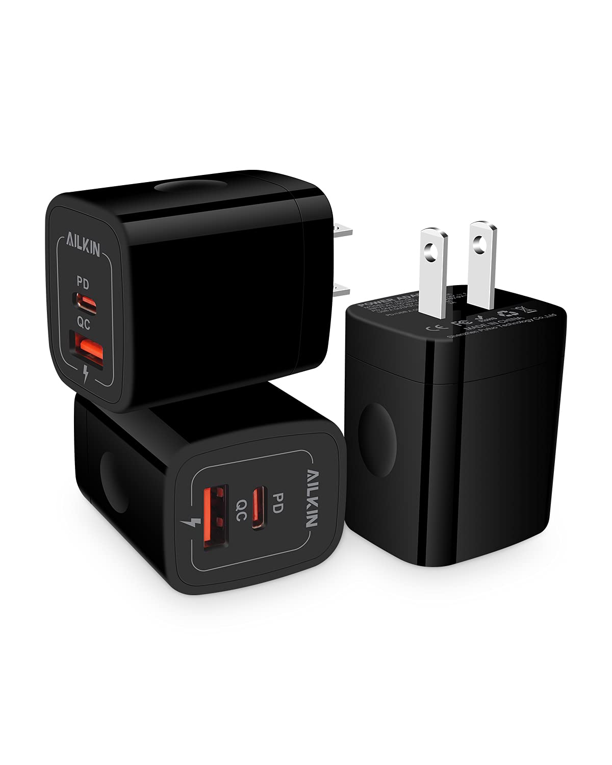 3Pack USB C Charger, Dual Port USB-C Wall Plug-in USB Charger 20W PD & QC3.0 USB A Fast Charging Block for Samsung Galaxy S22/S21 Ultra/S20+/Note 20 Ultra/10/10+ iPhone 14 13 Pro Max USBC Cube Brick