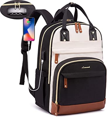 Laptop Backpack for Women, Fashion Travel Work Anti-theft Bag with Lock, Business Computer Backpacks Purse, College School Student Bookbag, Fits 15.6 Inch Laptop, Beige-Black-Brown