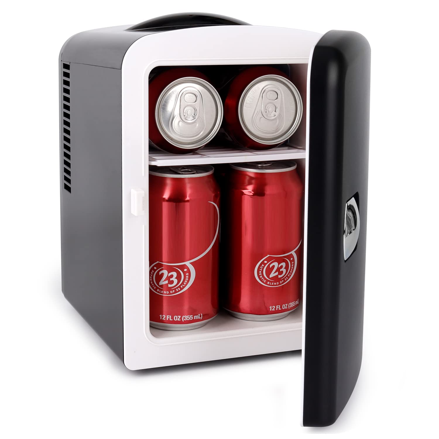 Living Enrichment Mini Fridge 4 Liter 6 Can Skincare Fridge, AC 120V DC 12V Portable Small Refrigerator Cooler and Warmer for Skincare, Foods, Medications, Bedroom, Travel and Car - Black