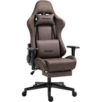          Darkecho Gaming Chair with Footrest Massage Vintage Leather Ergonomic Office Computer Chair Racing Desk Chair Reclining Adjustable High Back Gamer Chair with Headrest and Lumbar Support Brown