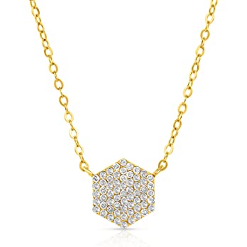          10K Gold Diamond Necklace for Women | Solitaire Diamond Pendant Necklace for Women | Real Gold Diamond Cluster Necklace with 18” Cable Chain by MAX + STONE        