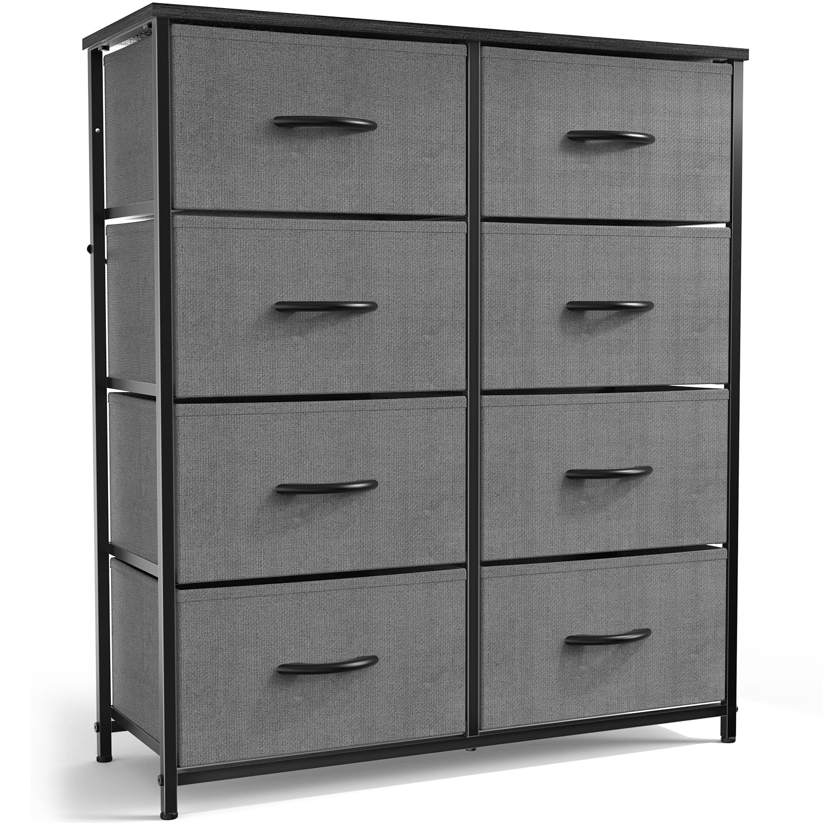 SMUG 8BC-SAGY Dresser for Bedroom Cabinet Organizers Wood Top Table Furniture with 8 Fabric Storage Tower Unit, Chest of Drawers for Closet, Living Room, Hallway, Porch, Grey