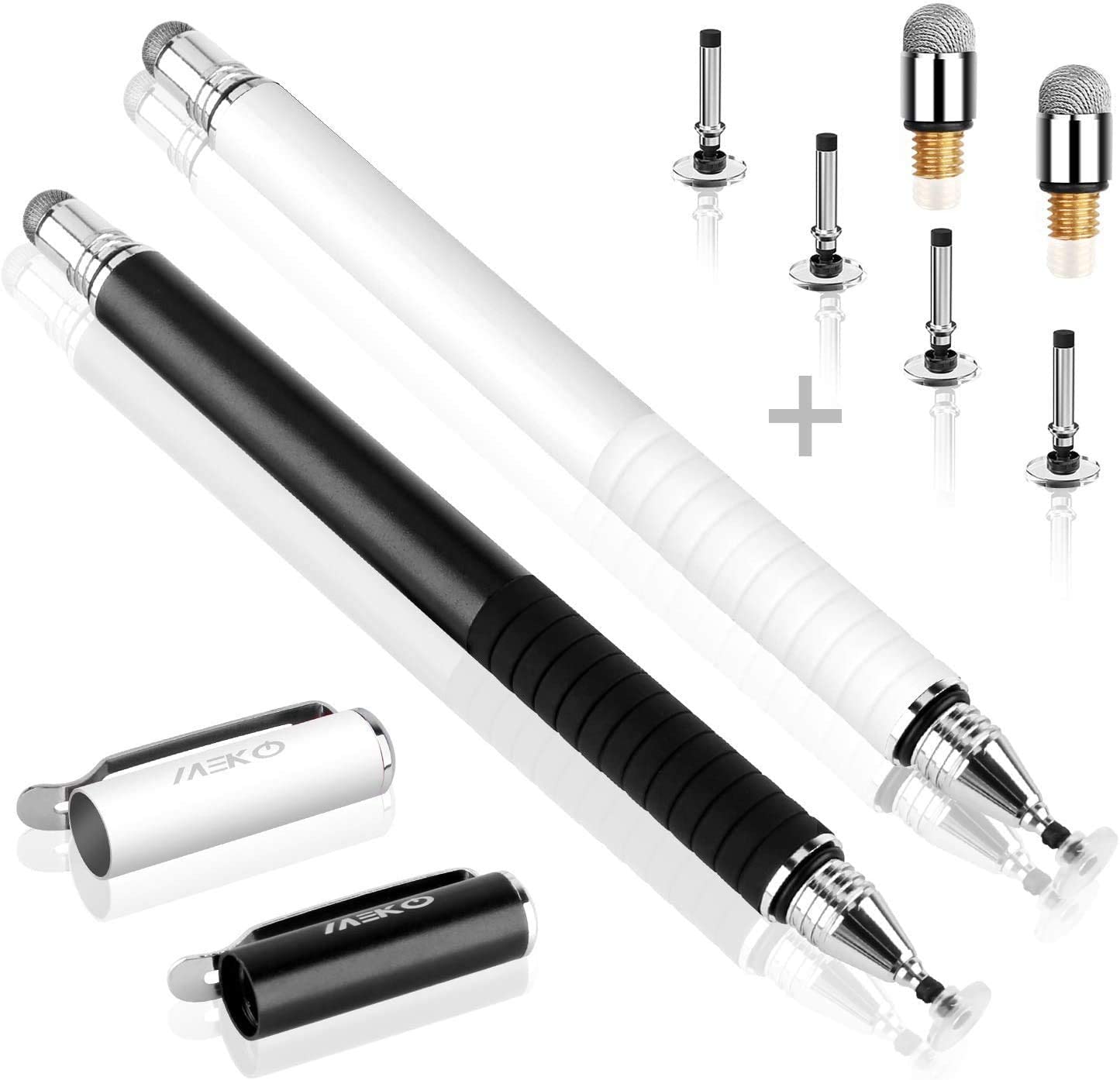         MEKO Universal Stylus,[2 in 1 Precision Series] Disc Stylus Touch Screen Pens for All Capacitive Touch Screens Cell Phones, Tablets, Laptops Bundle with 6 Replacement Tips - (2 Pcs, Black/Whit