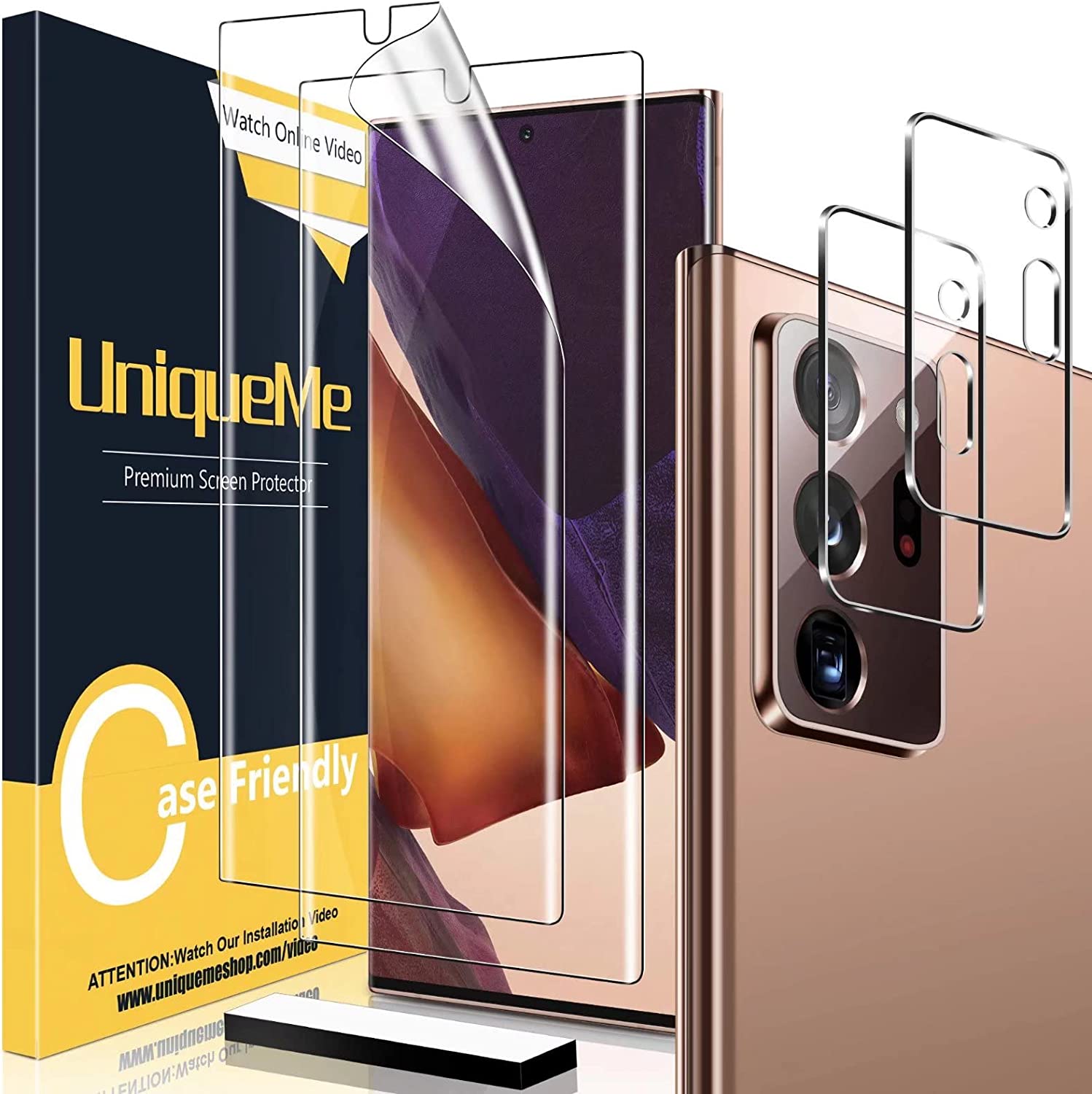         [2+2 Pack] UniqueMe Compatible with Samsung Galaxy Note 20 Ultra 6.9 inch Soft TPU Screen Protector 【Not Glass】and Camera Lens Protector,HD Clarity [Case Friendly][Bubble Free] [Anti-slip tool