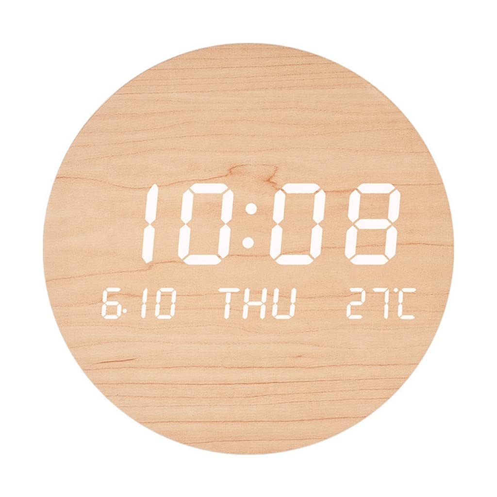 SLATIOM Wooden Led LED Digital Clock Luminous Silent Temperature Nordic Watch Wall Mounted Clocks Home (Color : Black, Size : 19.5x19.5cm)