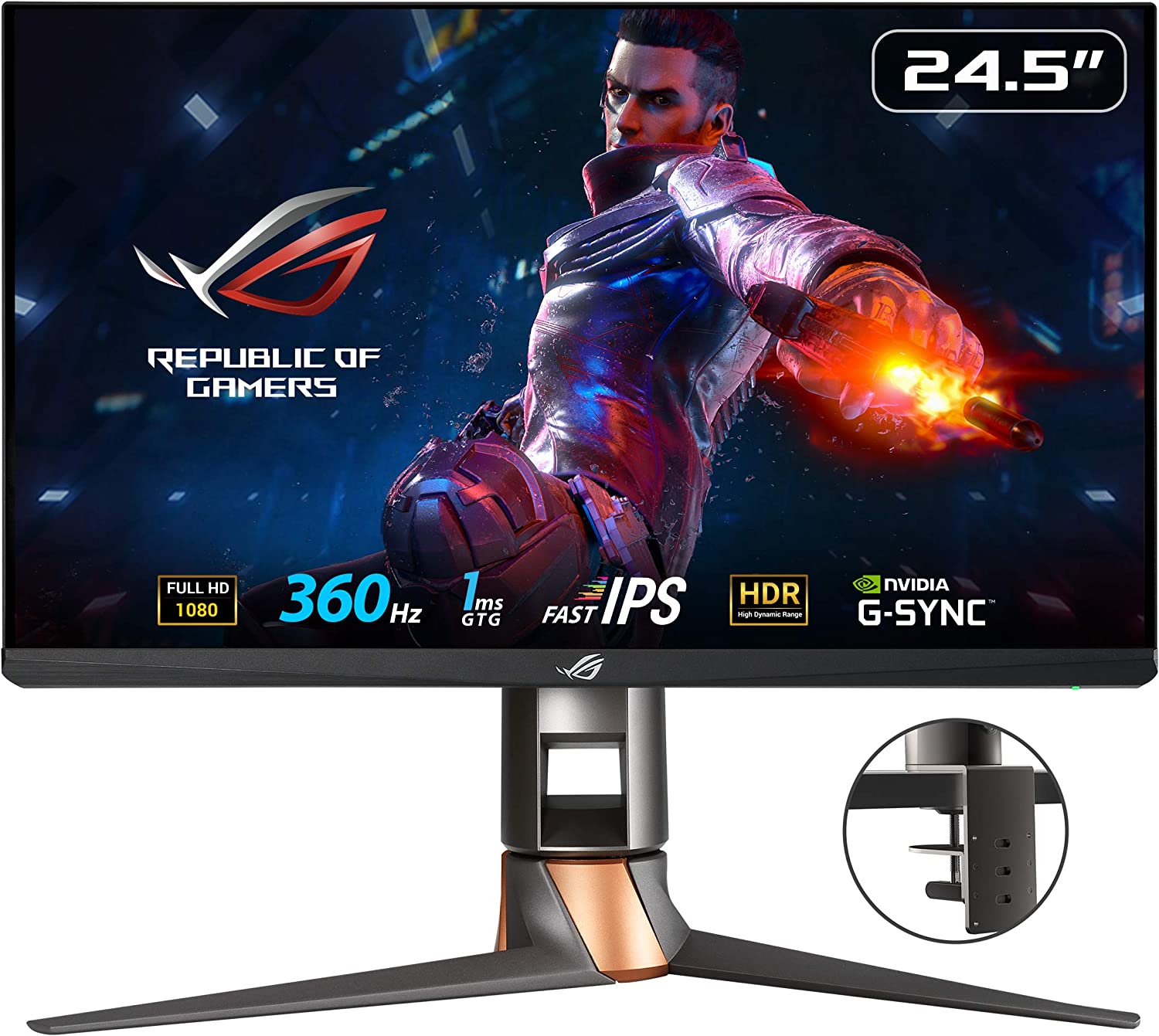         ASUS ROG Swift 360Hz PG259QNR 24.5” HDR Gaming Monitor, 1080P Full HD, Fast IPS, 1ms, G-SYNC, ULMB, NVIDIA Reflex Latency Analyzer, HDMI DisplayPort USB, Desk Mount Kit, VESA Wall Mountable, H