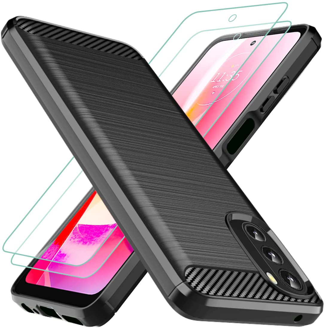 Osophter for Moto G 5G 2022 Case,Motorola G 5G 2022 Case with 2pcs Screen Protector Shock-Absorption Flexible TPU Rubber Protective Cell Phone Cover for Motoeola Moto G 5G 2022 (Black)