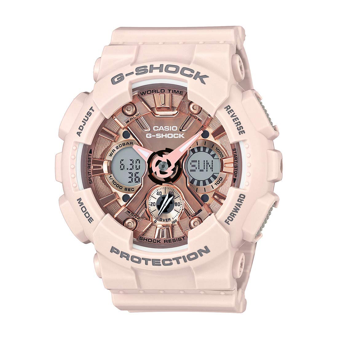 Women's G Shock Stainless Steel Quartz Watch with Resin Strap, Pink, 29 (Model: GMA-S120MF-4ACR)