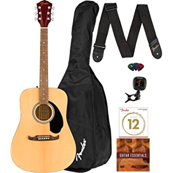          Fender FA-125 Dreadnought Acoustic Guitar - Natural Bundle with Gig Bag, Tuner, Strap, Strings, Picks, and Austin Bazaar Instructional DVD        