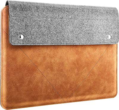 MoKo 13-13.3 Inch Laptop Sleeve Fits MacBook Pro M1 Pro/M1 Max 14.2 2021, iPad Pro 12.9 2021, Surface Pro 9, Felt & PU Leather Case Bag with Pocket, Gray&Brown